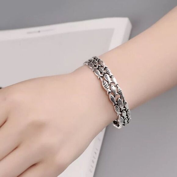 NWOT Sterling Silver .925 Unisex Fisherman Cuff Bracelet - Picture 4 of 6